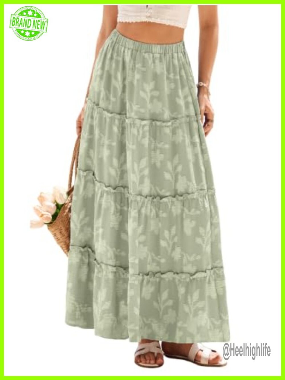 Women's Floral Tiered Maxi Skirt High Waisted A-Line Flowy Long Skirt
